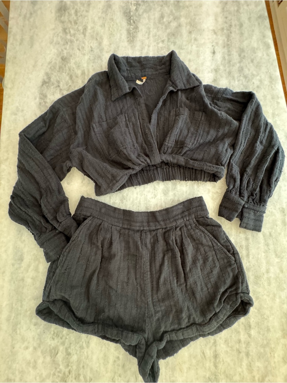 Free People Charcoal Black Cropped Top and Shorts Set